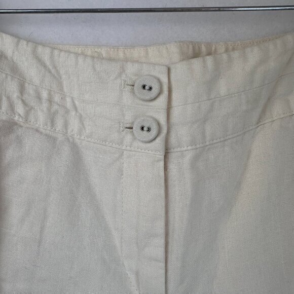 J.Jill pant women 8 Cream Off white Linen lined cropped wide leg 2 button casual - Picture 3 of 6